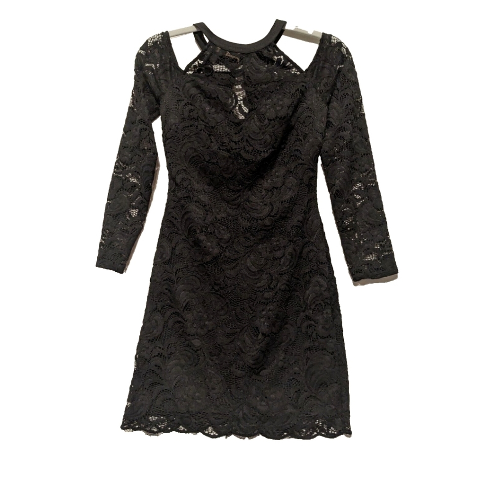 4. BEBE BLACK LACE BODYCON DRESS SIZE MEDIUM NWOT OFF THE SHOULDERS